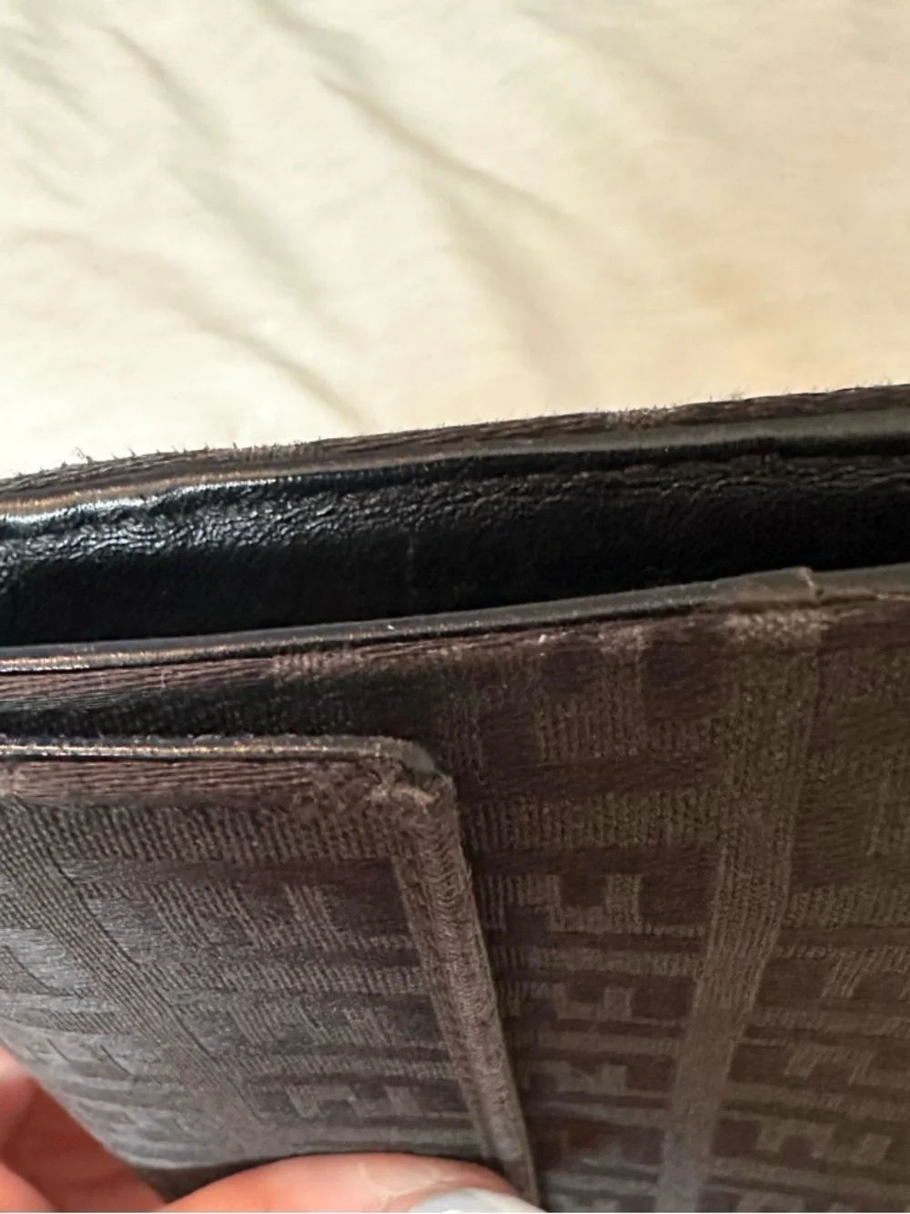 Fendi Trifold Wallet Mini FF Zucca Black Logo Classic Luxury Women’s